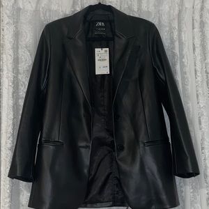 Zara Black Faux leather oversized jacket